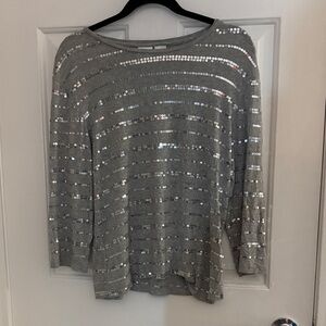 Emma James Silver Sequin Stripe Boatneck Pullover